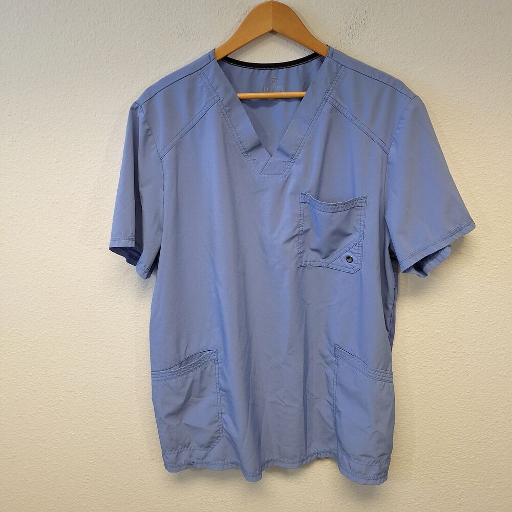 Infinity Cherokee V- Neck Men's Scrub Top Rib Knit Back Panels Blue Men's Sz XL
